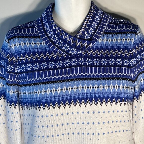Talbots SZ M Blue fair isle soft sweatshirt sweater Comfy Preppy Snow Holiday - Picture 3 of 7